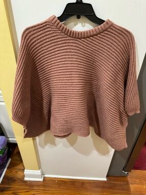 Women's Chunky Ribbed Pullover Poncho  - Dusty Rose